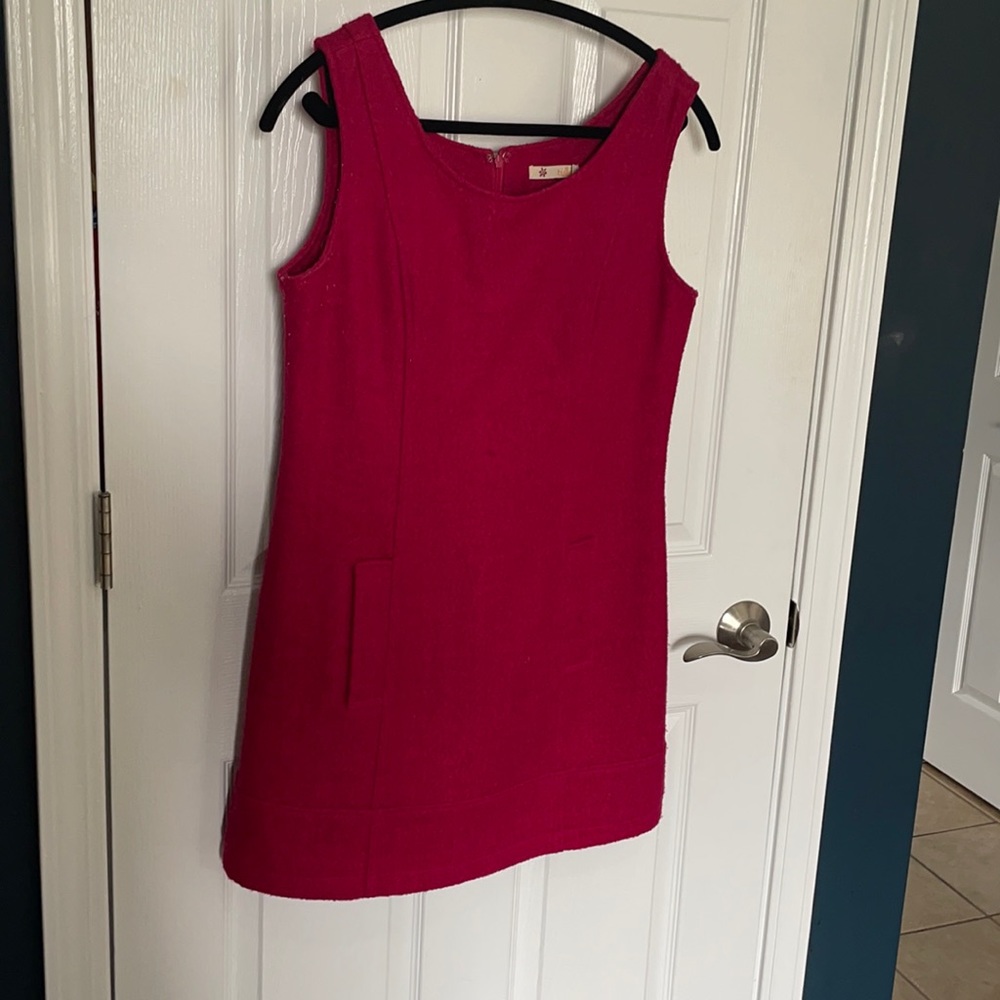 Wool Magenta Dress with front pocket.